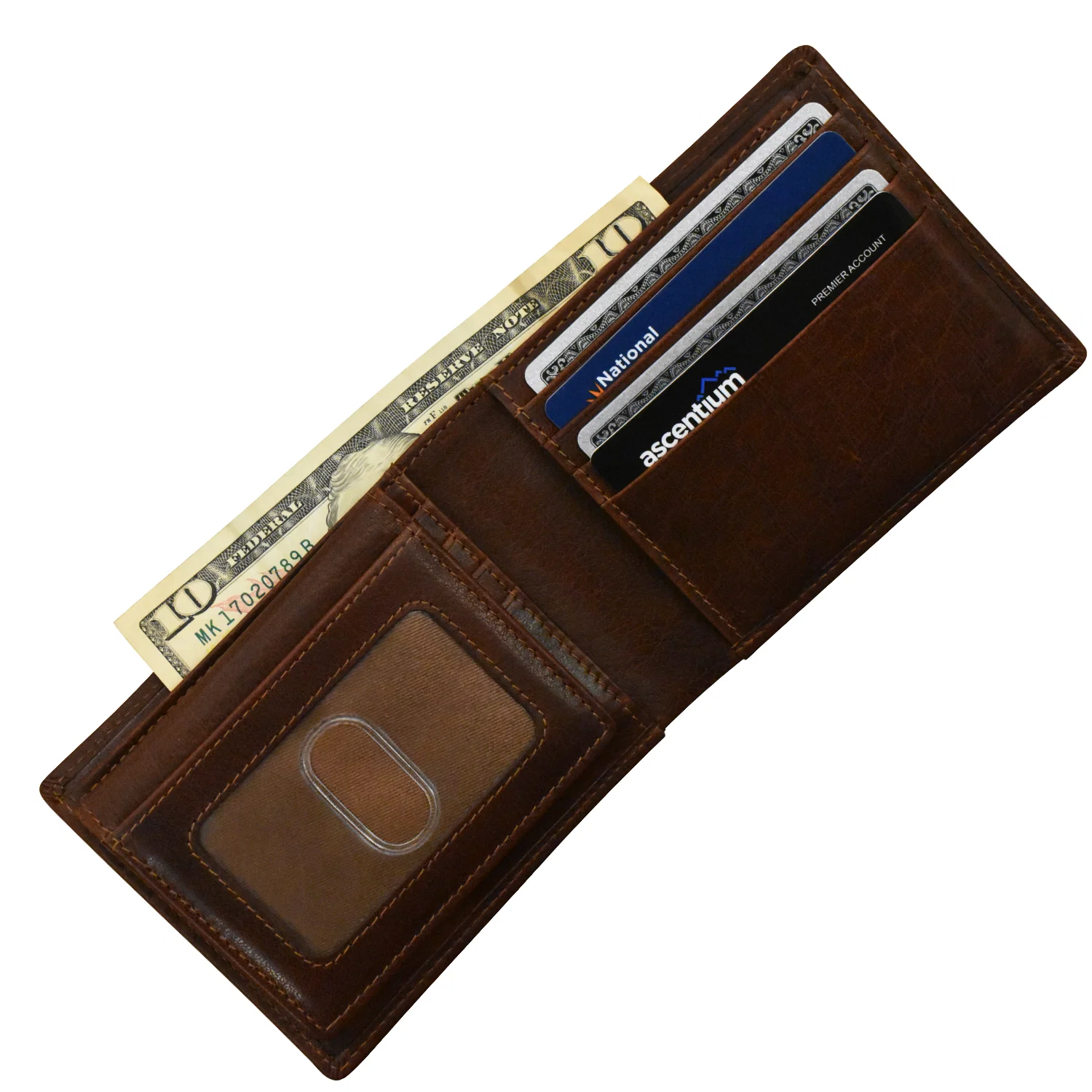 Buffalo Leather RFID 2 Fold ID Wallet - Brown - Image 3